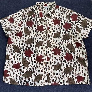 Vintage 90s Fashion Attitudes Woman Button Up Shirt Womens 2X Leopard Leaf Top